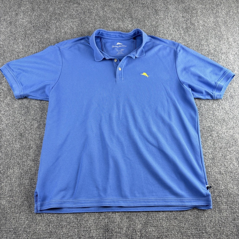 Tommy Bahama Men XL Supima Cotton Polo Shirt Blue Short Sleeve Yellow Marlin